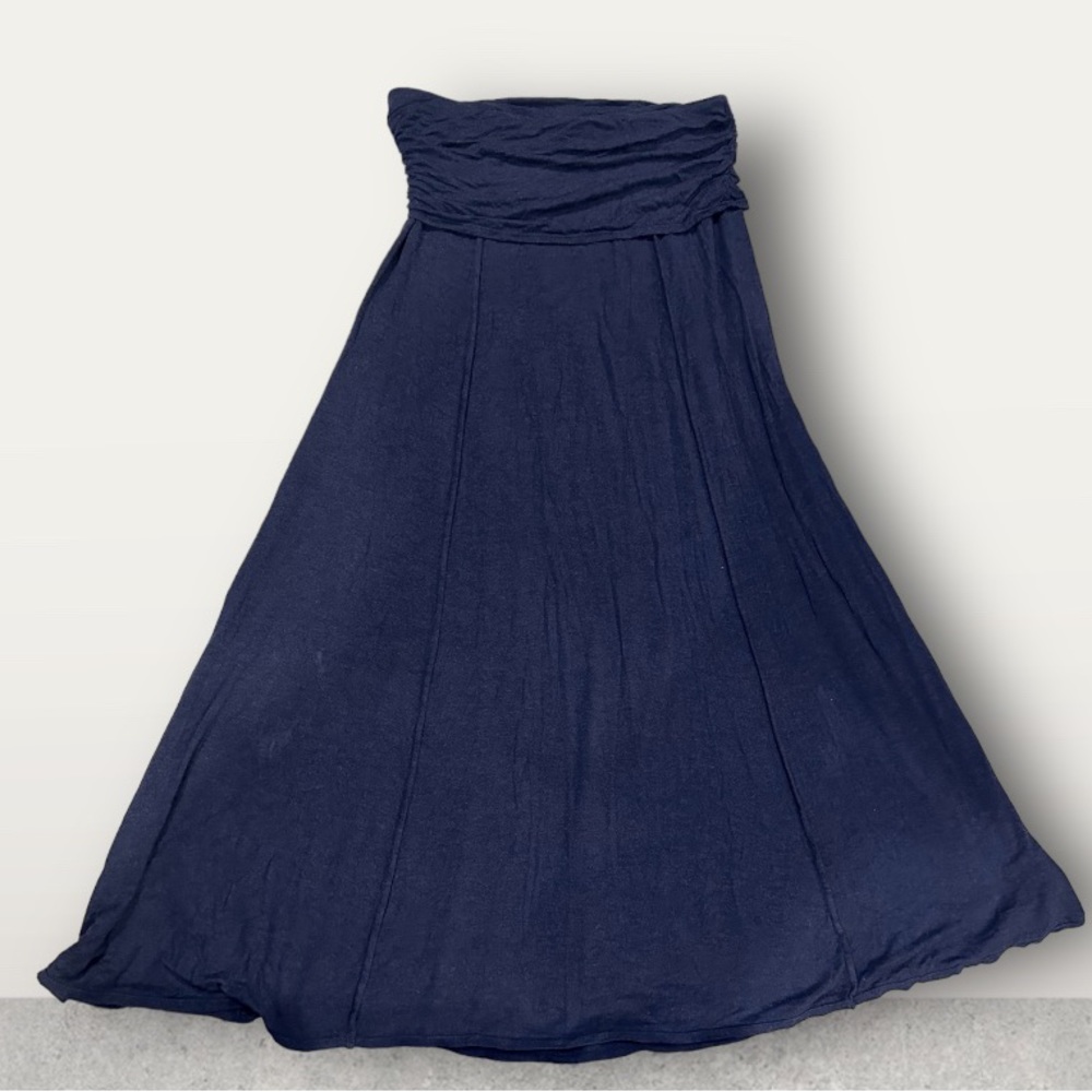 Max Studio Blue Knit Stretch Maxi Skirt Size L Long Fold Over Waist.